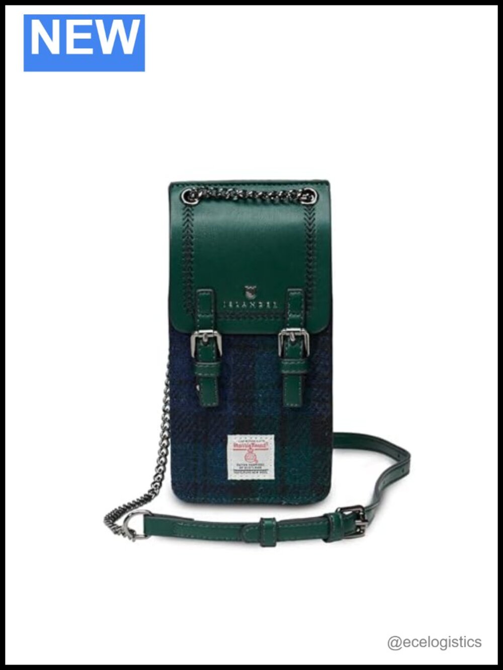 Genuine Harris Tweed Microfibre Leather Phone Tote with Adjustable Chain Strap